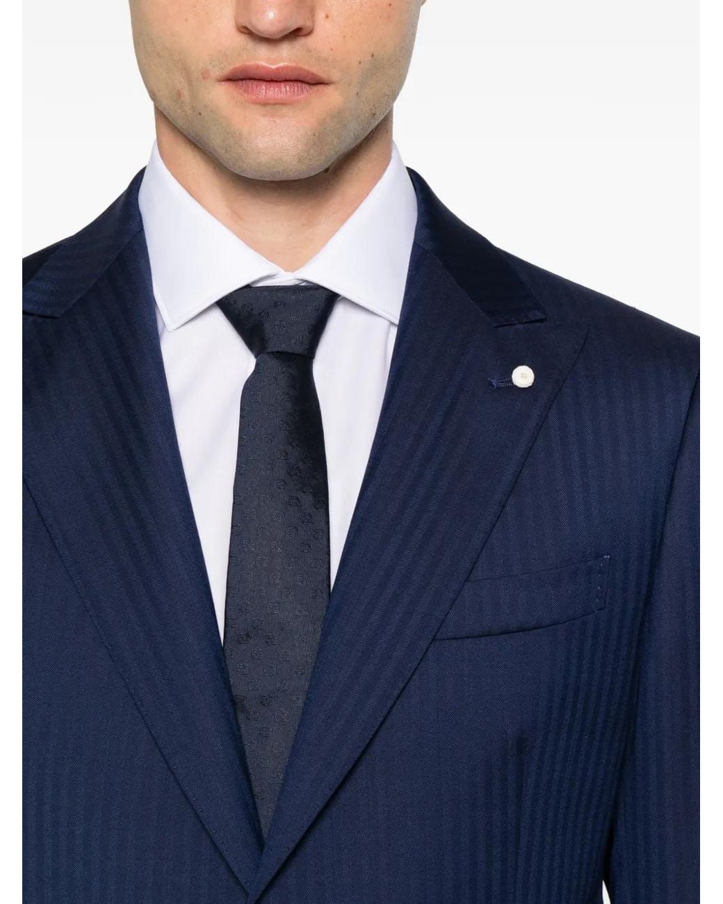 Luigi Bianchi Blue Herringbone-Pattern Single-Breasted Suit for men