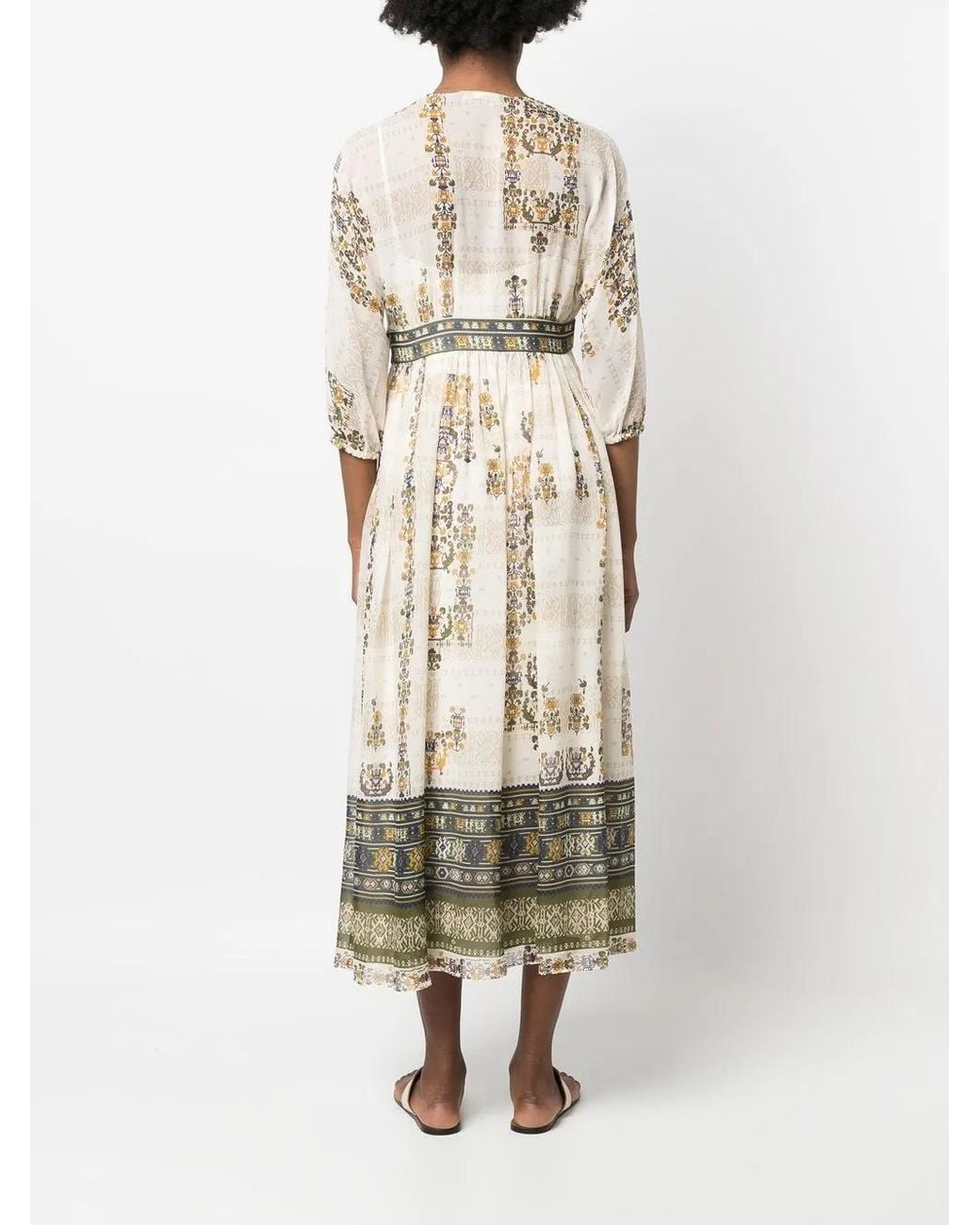 Max Mara Natural Graphic-Print V-Neck Dress