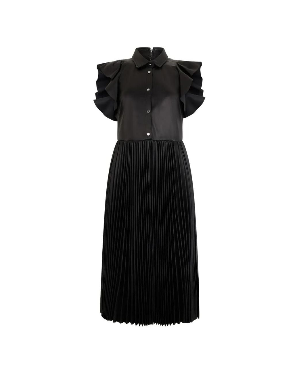 RED Valentino Black Ruffled-Sleeve Pleated Dress