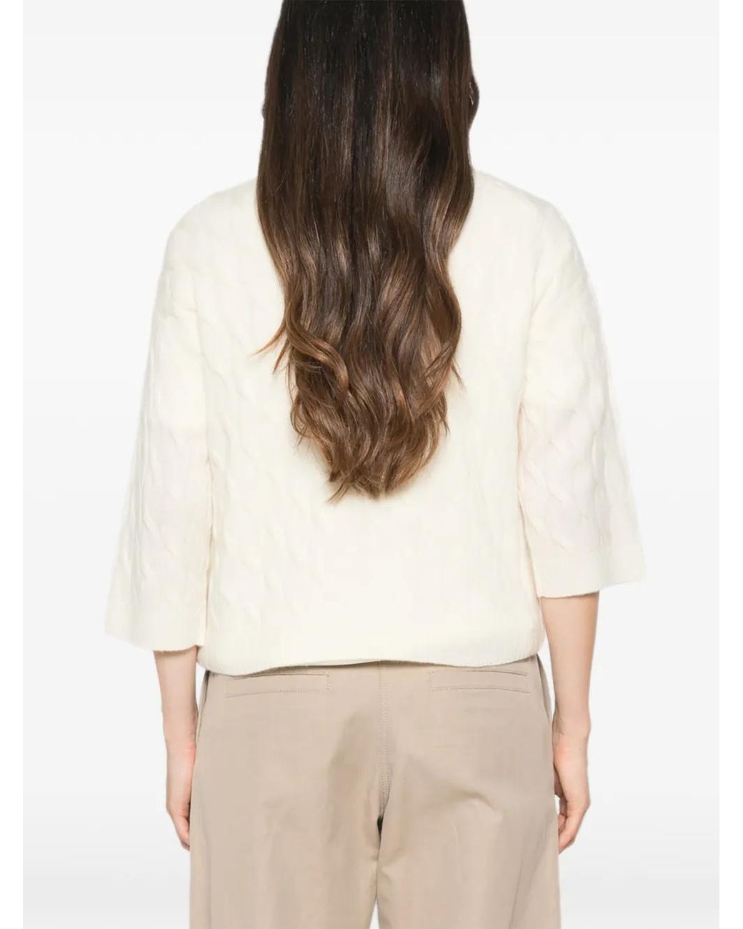Marella White Mlsradura Cable-Knit Short-Sleeve Sweater