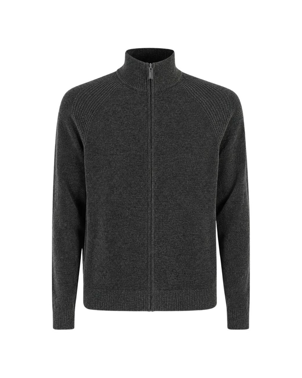 Rrd Black Ribbed-Knit Zip-Up Sweater for men