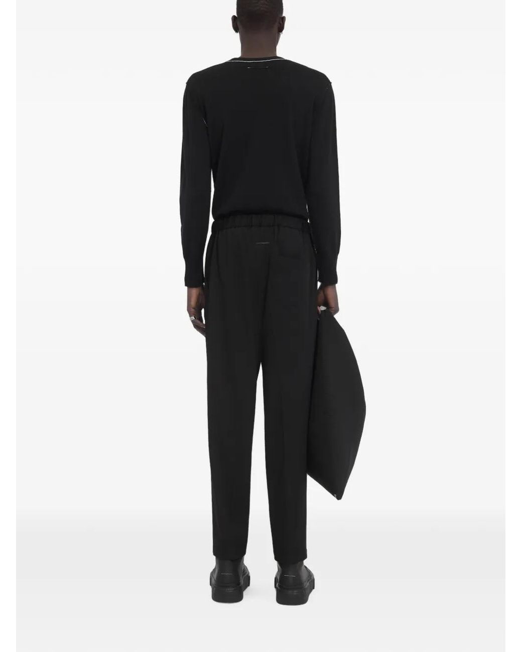 MM6 by Maison Margiela Black Mid-Rise Trousers With Pleat Detailing And Tailored Cut for men