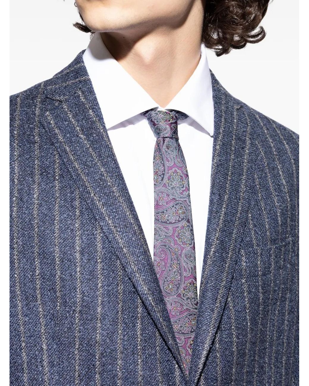 Etro Blue Paisley-Print Silk Tie for men