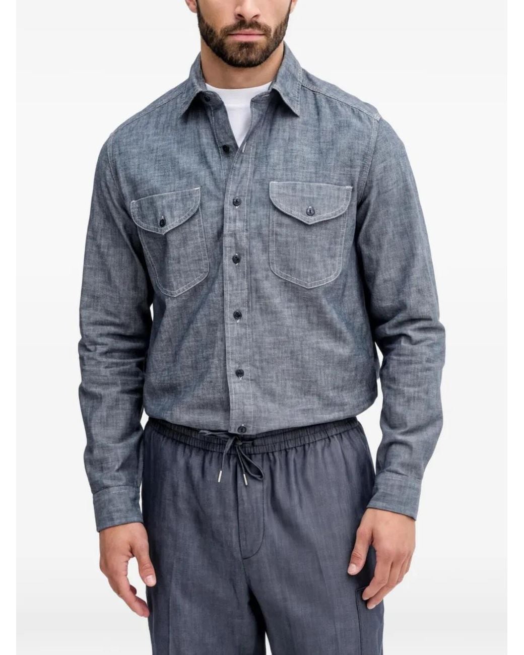 Benetton Blue Chest-Pockets Buttoned Shirt for men