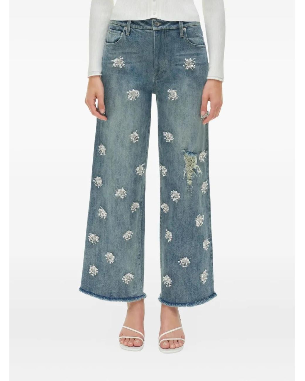 Jonathan Simkhai Blue Jude Embellished Frayed Jeans