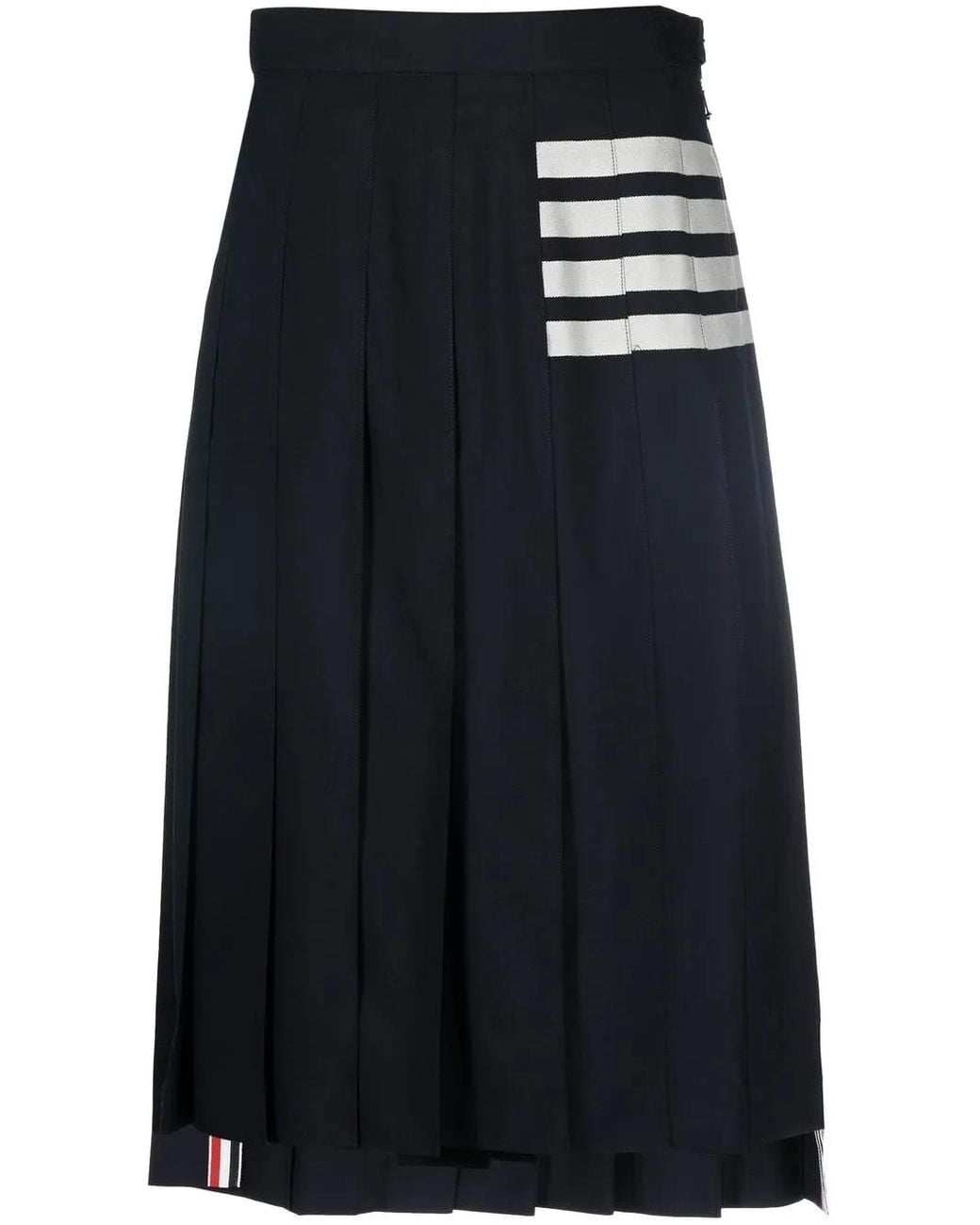 Thom Browne Blue Wool Pleated Midi Skirt
