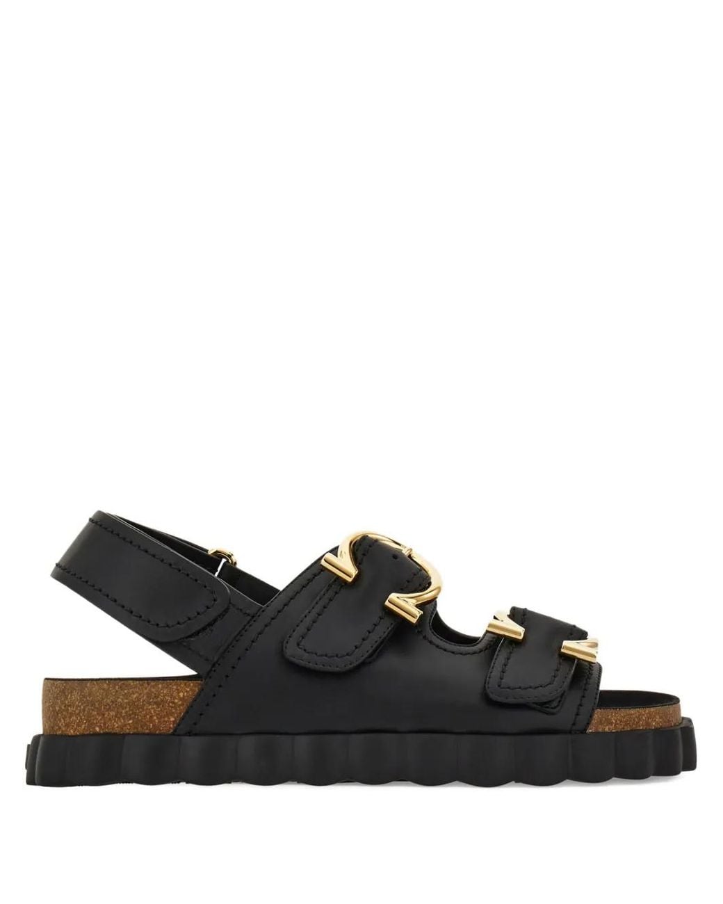 Ferragamo Black Buckled Leather Sandals