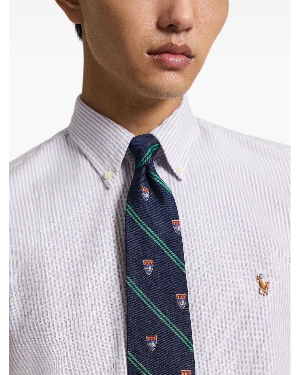Polo Ralph Lauren White Custom Fit Striped Oxford Shirt for men