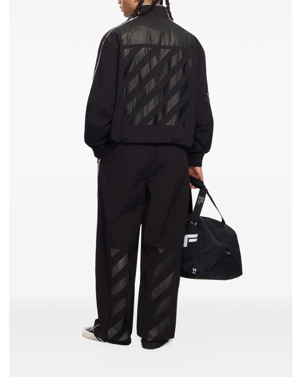 LAB C.O. OFF WHITE Black Diagonal Bomber Jacket for men