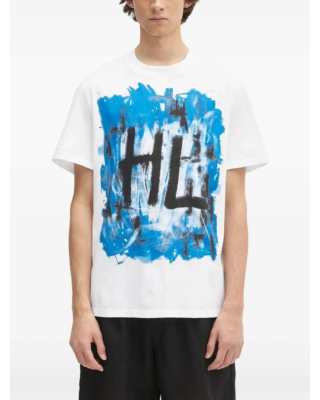 Helmut Lang Blue Logo-Print Cotton T-Shirt for men