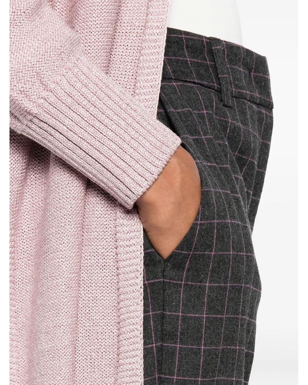 Niu Gray Grid-Pattern Straight Trousers