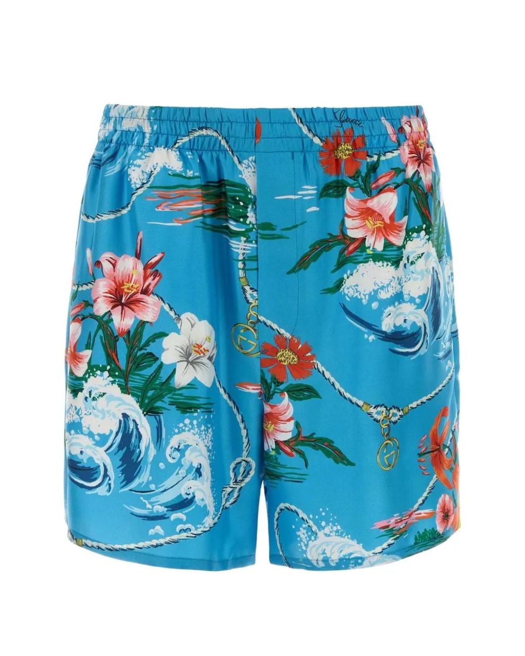 Gucci Blue Printed Silk Shorts for men