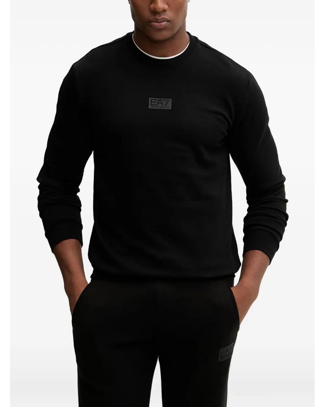 EA7 Black Logo Crew-Neck Sweatshirt for men