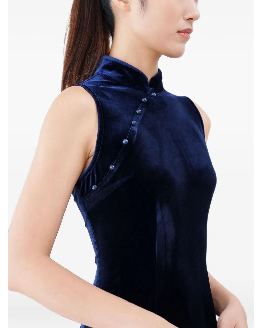 QIPOLOGY Blue Velvet Qipao Dress