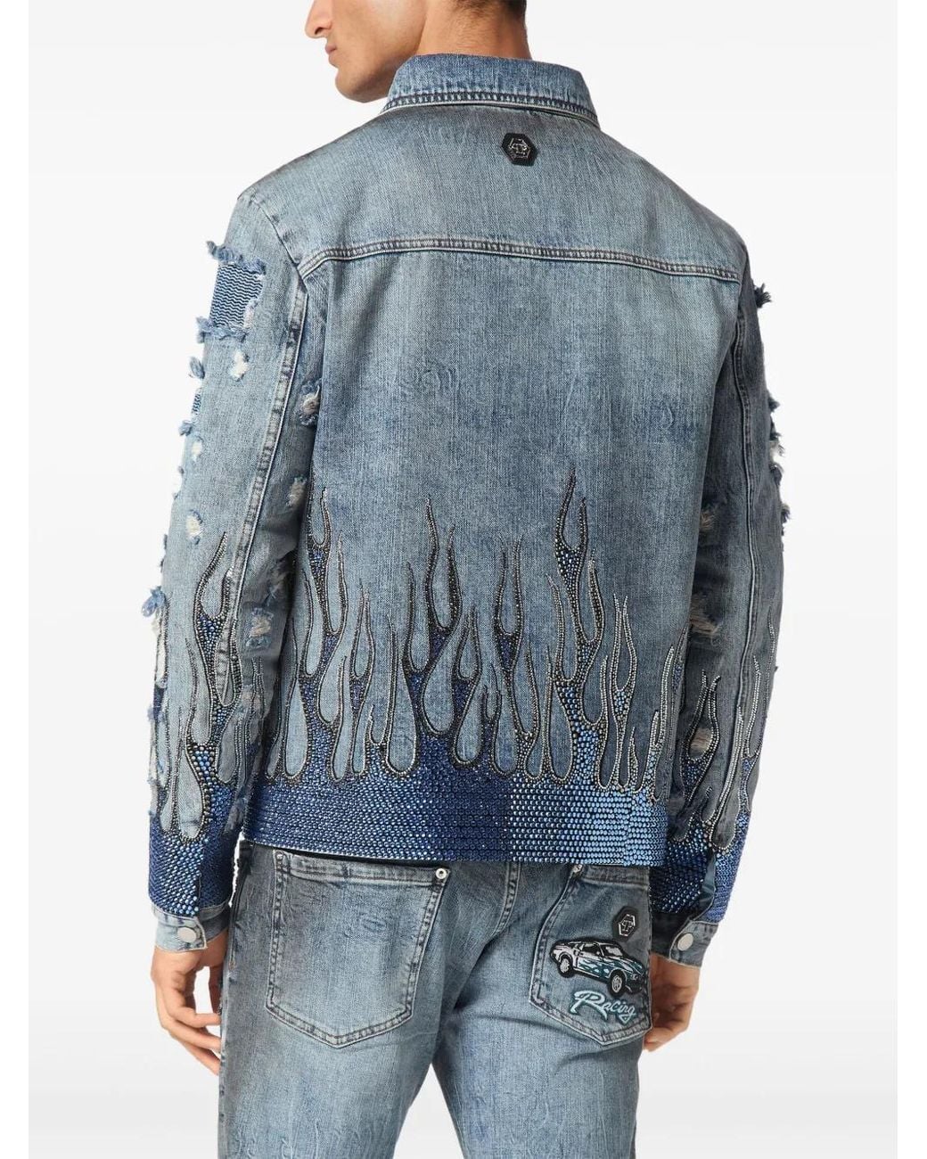 Philipp Plein Blue Strass Flame Jacket for men