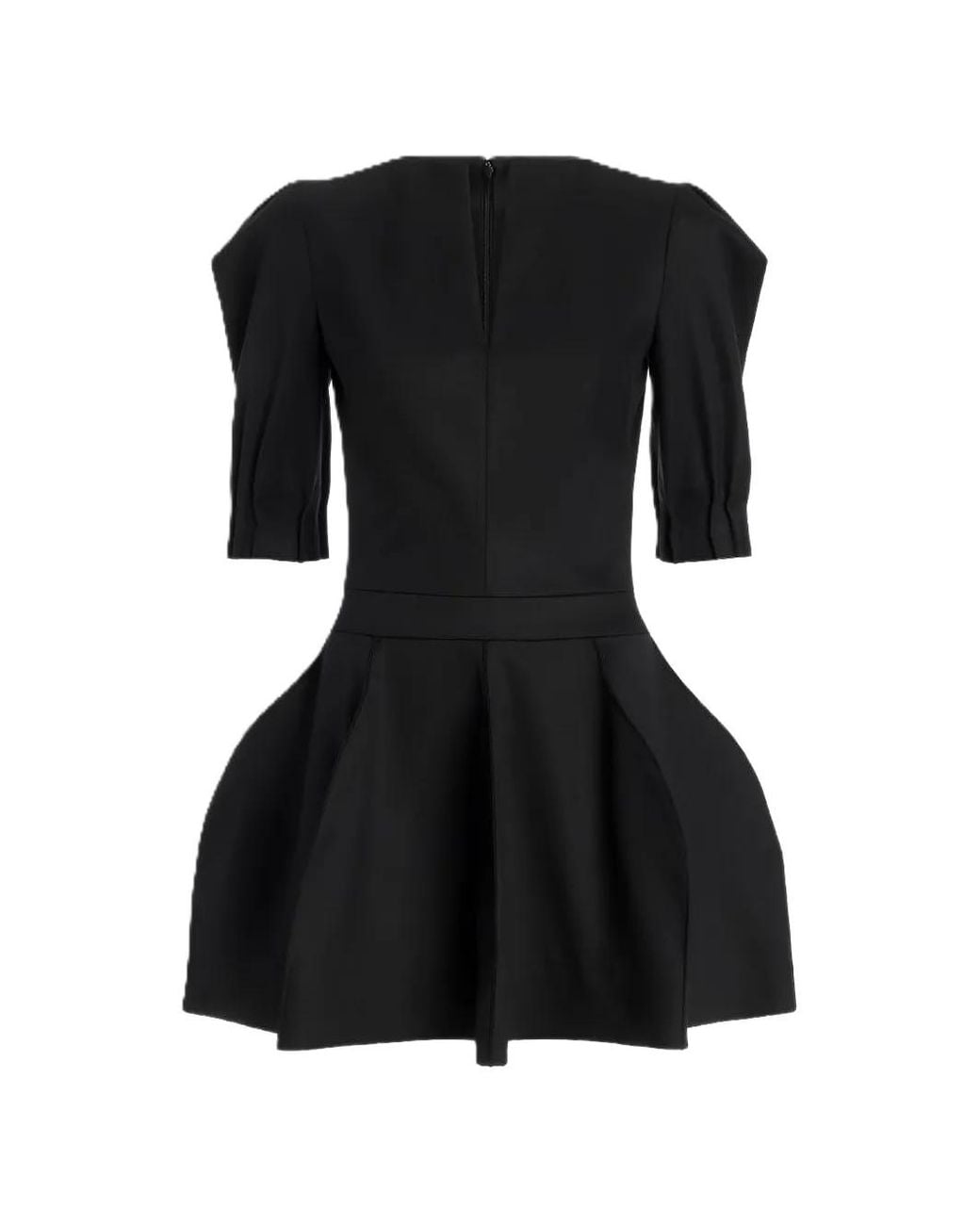 Genny Black Pleated Puff-Sleeve Mini Dress