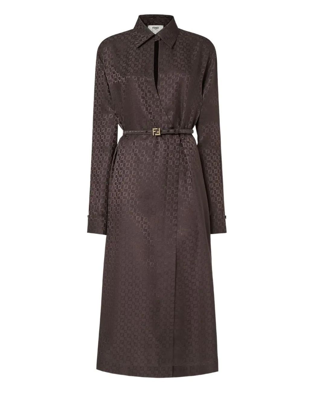 Fendi Brown Ff Jacquard Silk Dress