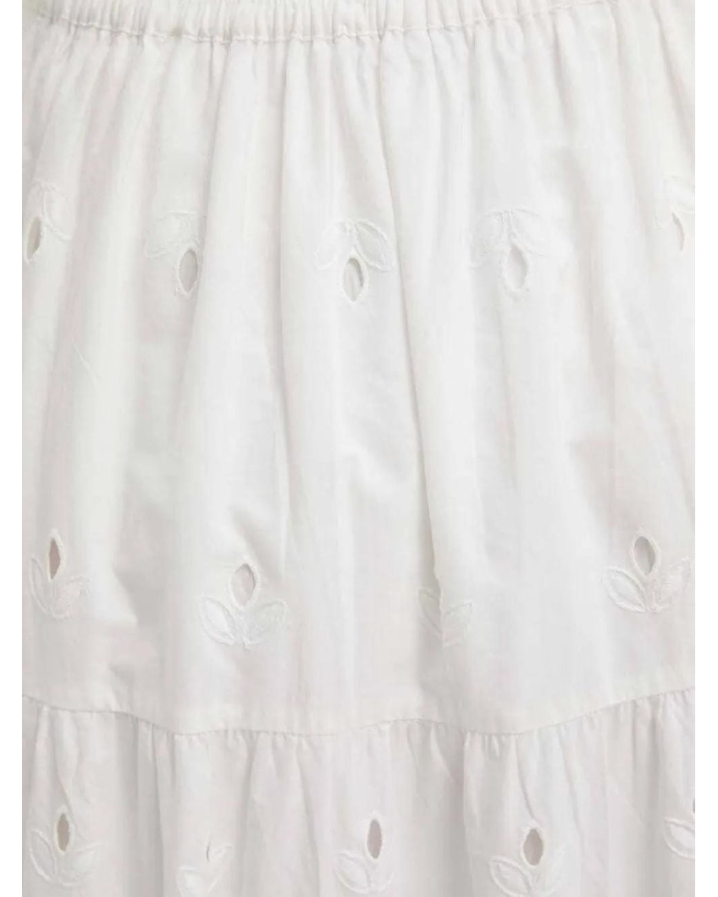 Desigual White Eyelet-Embroidered Tiered Midi Skirt