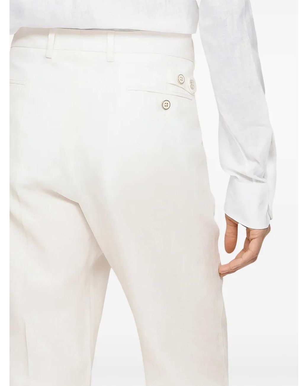 Dolce & Gabbana White Linen Tailored Trousers for men