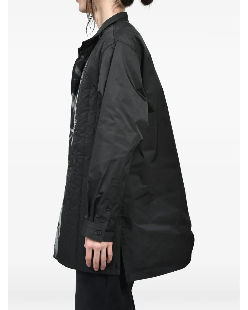 Yohji Yamamoto Black Logo-Print Padded Coat for men