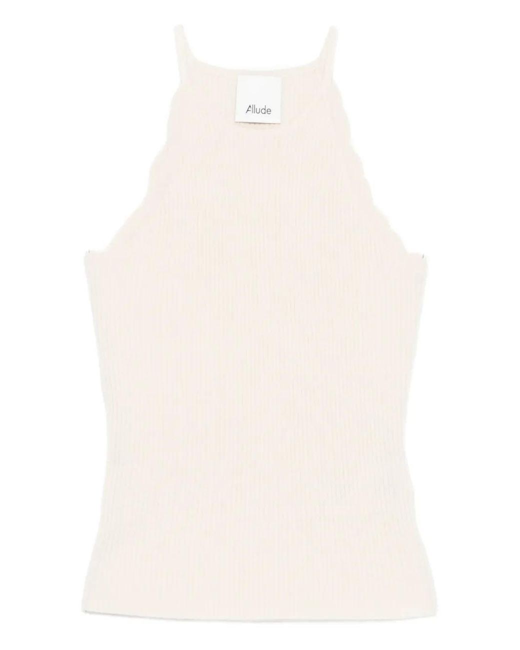Allude Scalloped Ribbed Tank Top in White | Lyst UK