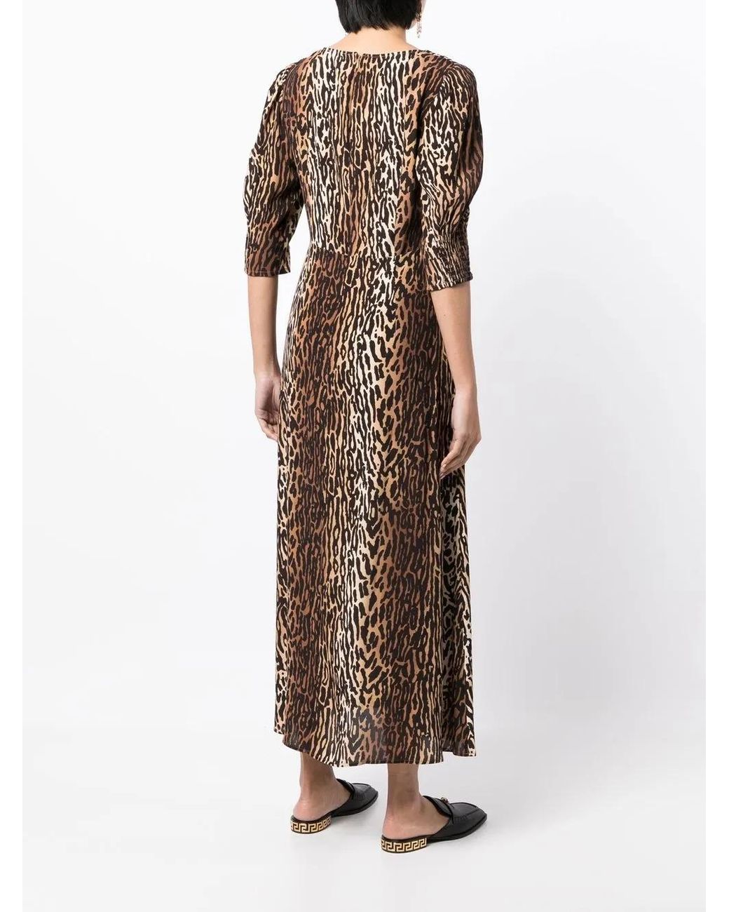 Rixo Natural Karen Leopard Midi Dress