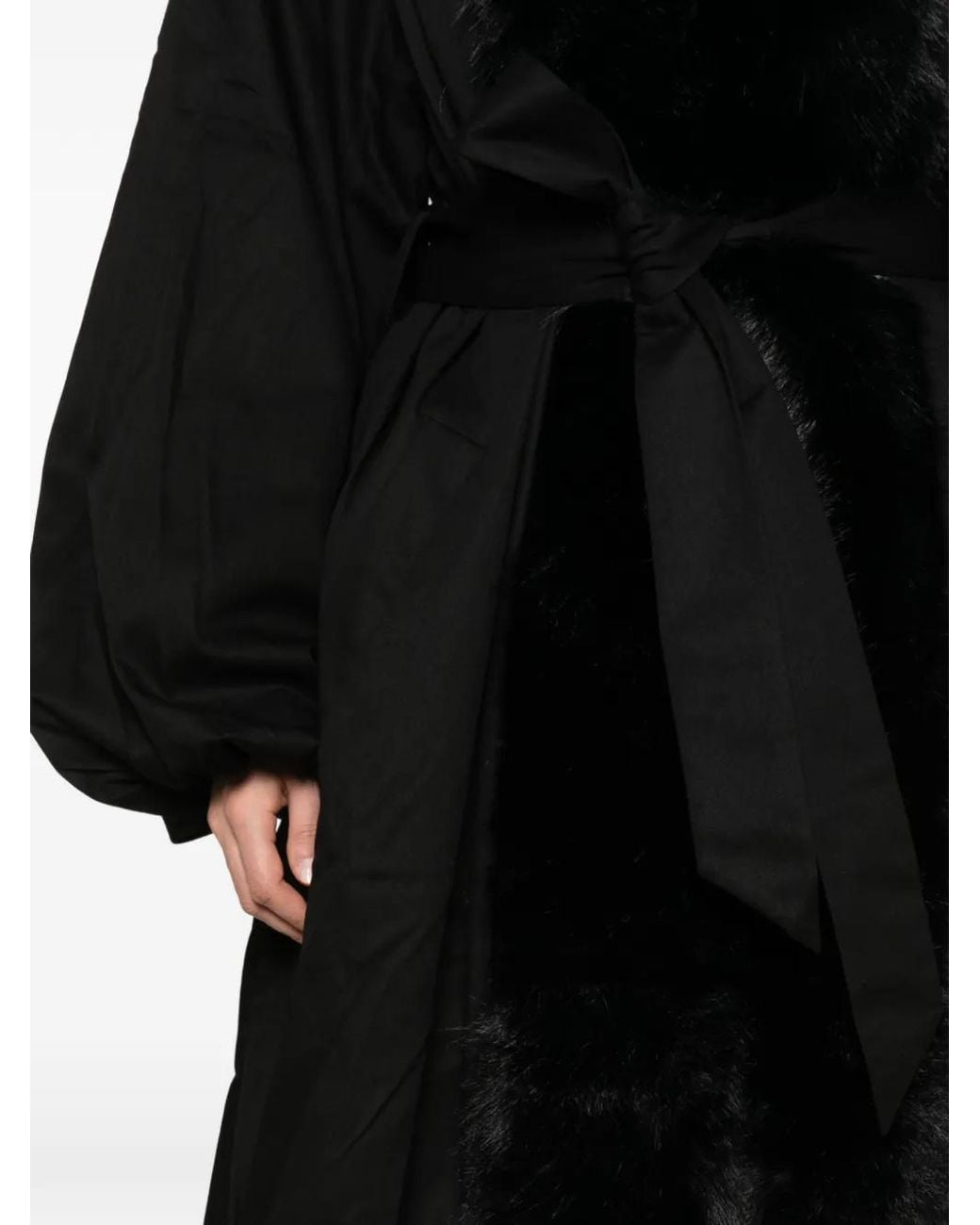 ROTATE BIRGER CHRISTENSEN Black Faux-Fur Trim Hooded Coat
