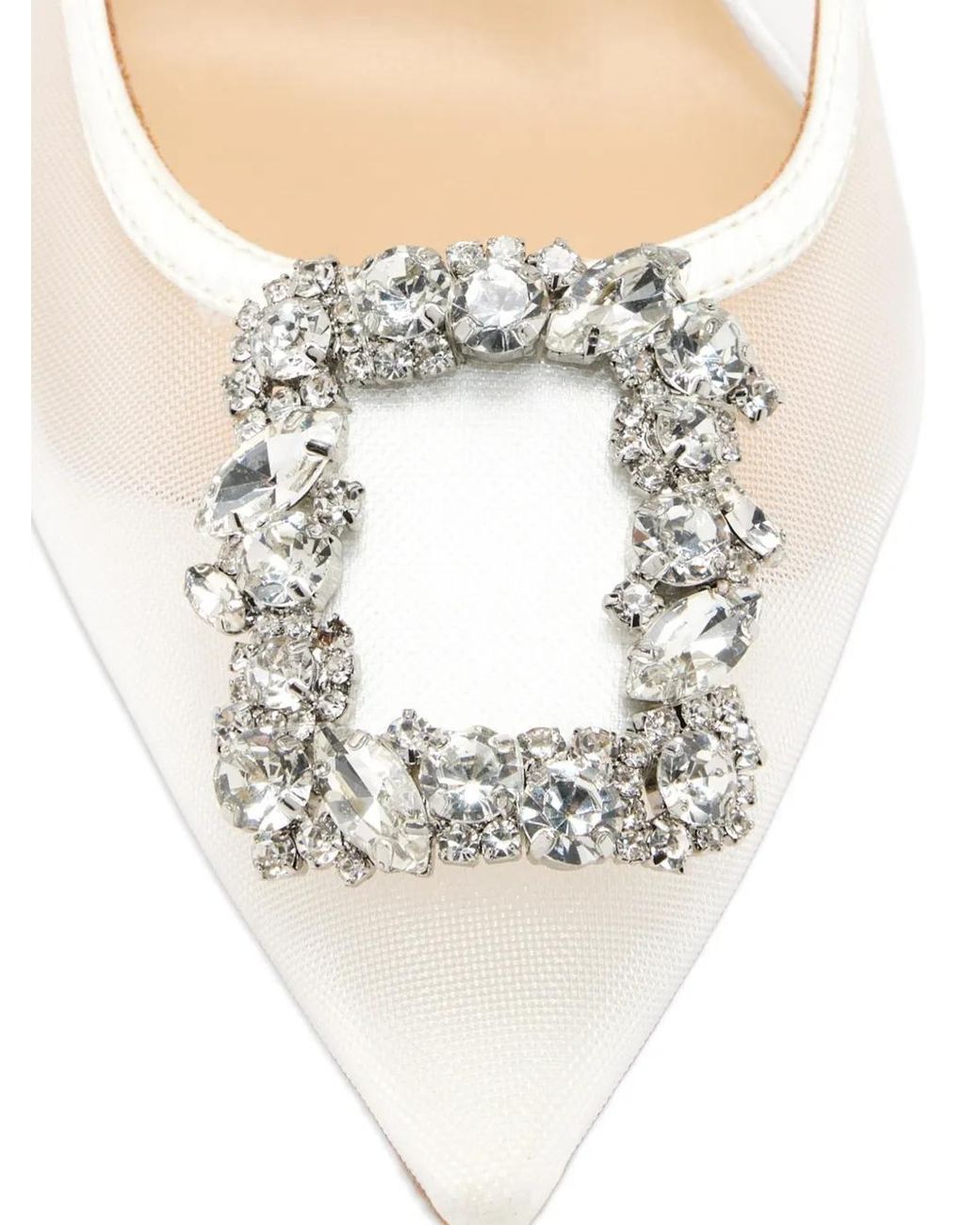Badgley Mischka White Yuta Crystal-Embellished Mesh Pumps