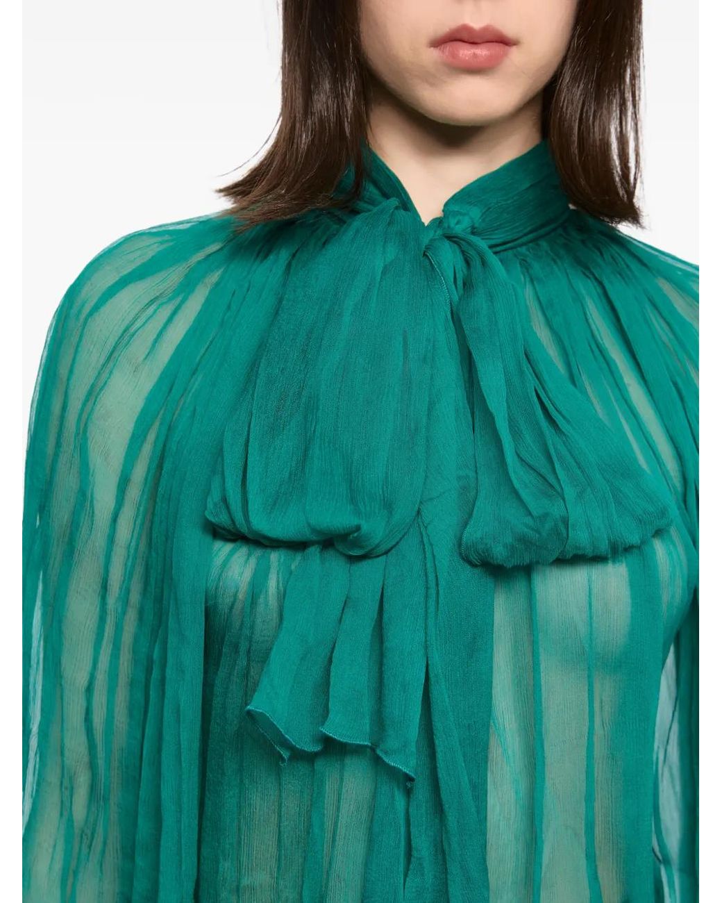Atu Body Couture Blue Attached-Scarf Ruffled Blouse