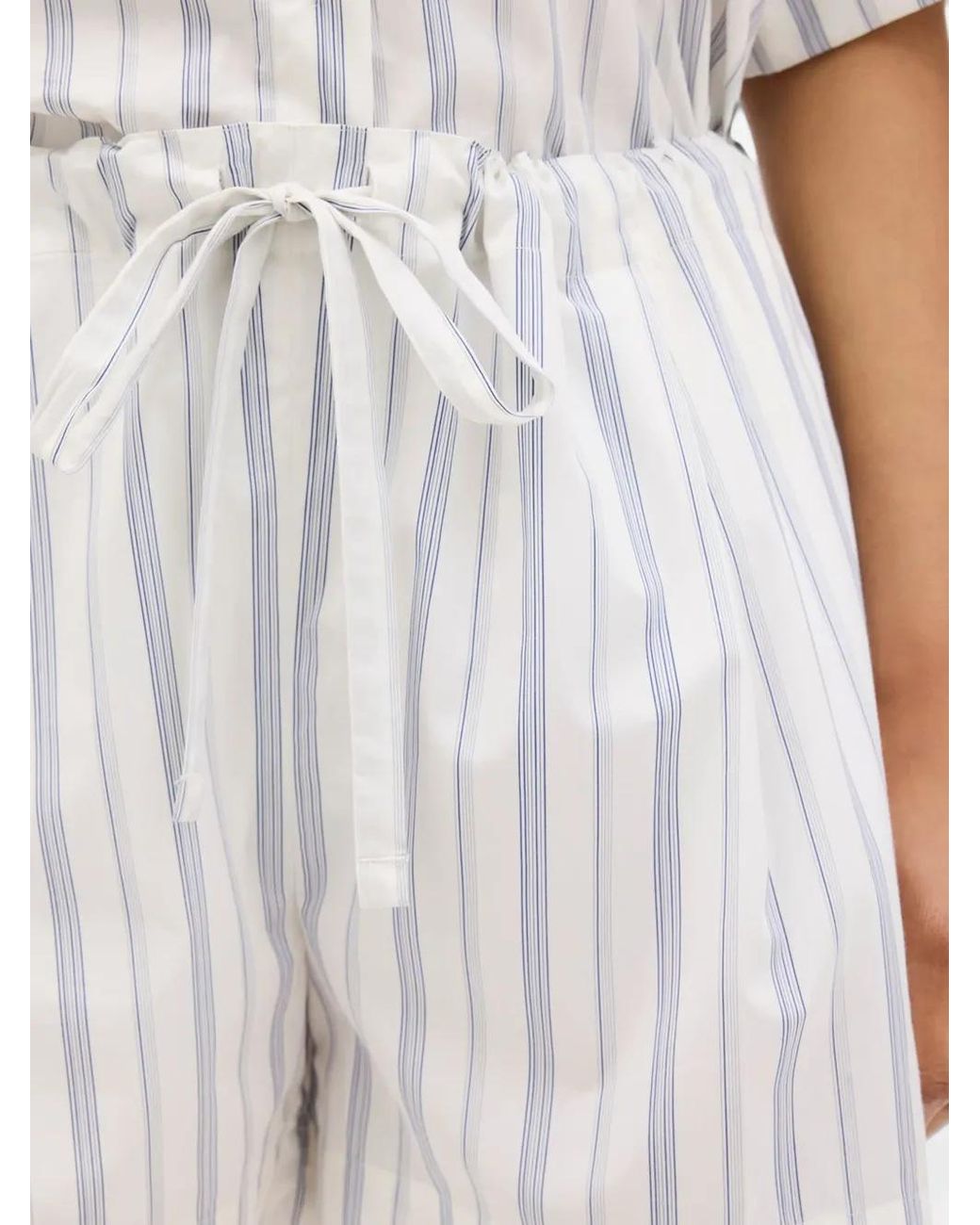 Another Tomorrow White Striped Cotton Shorts