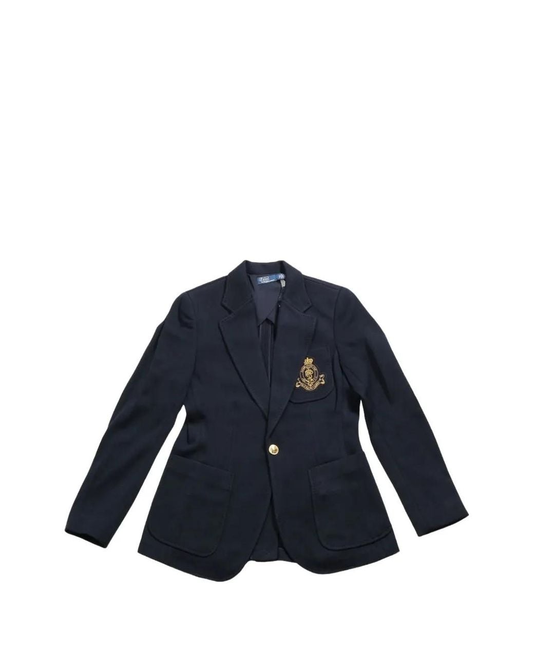 Polo Ralph Lauren Blue Single-Breasted Logo-Crest Knit Blazer