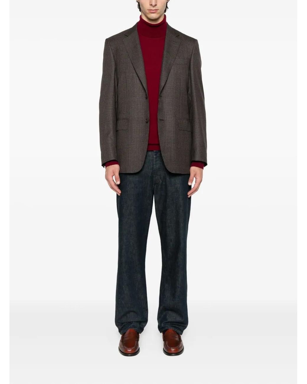 Canali Gray Checked Two-Button Blazer for men