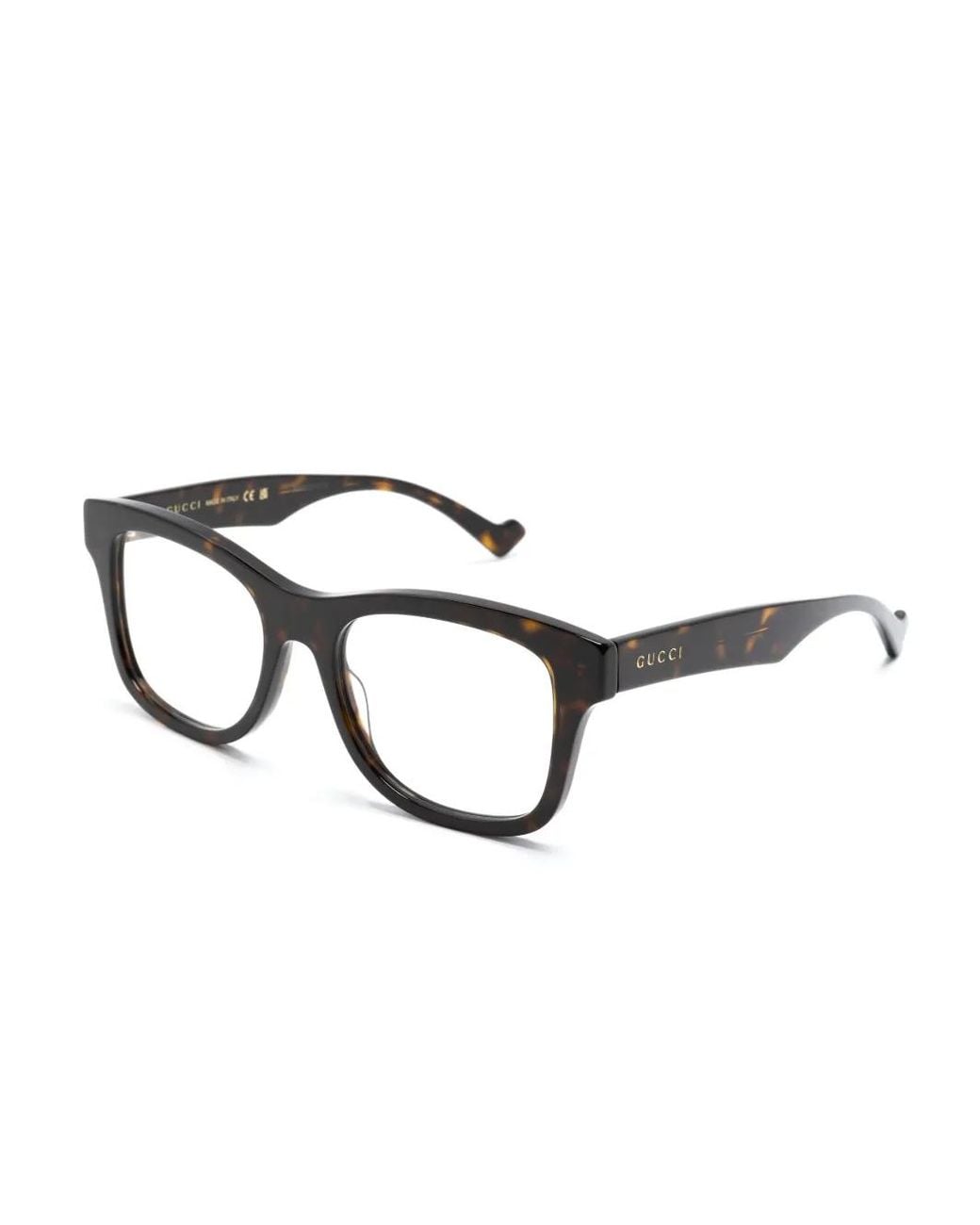 Gucci Brown Tortoiseshell-Effect Rectangle-Frame Glasses