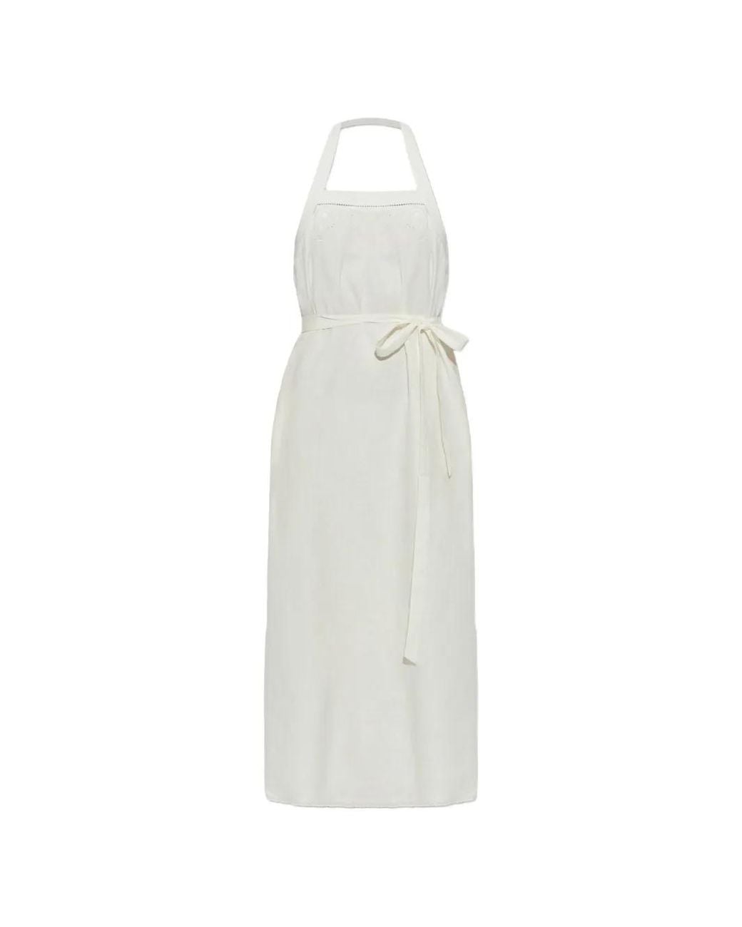 Posse White Odette Embroidered-Detail Midi Dress