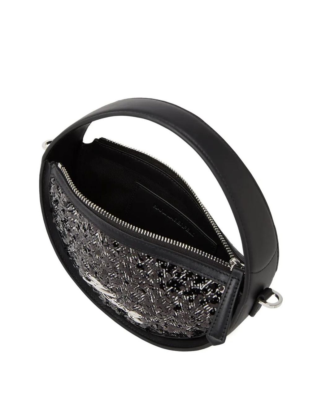 Karl Lagerfeld Black K/Signature Sequin Round Crossbody Bag