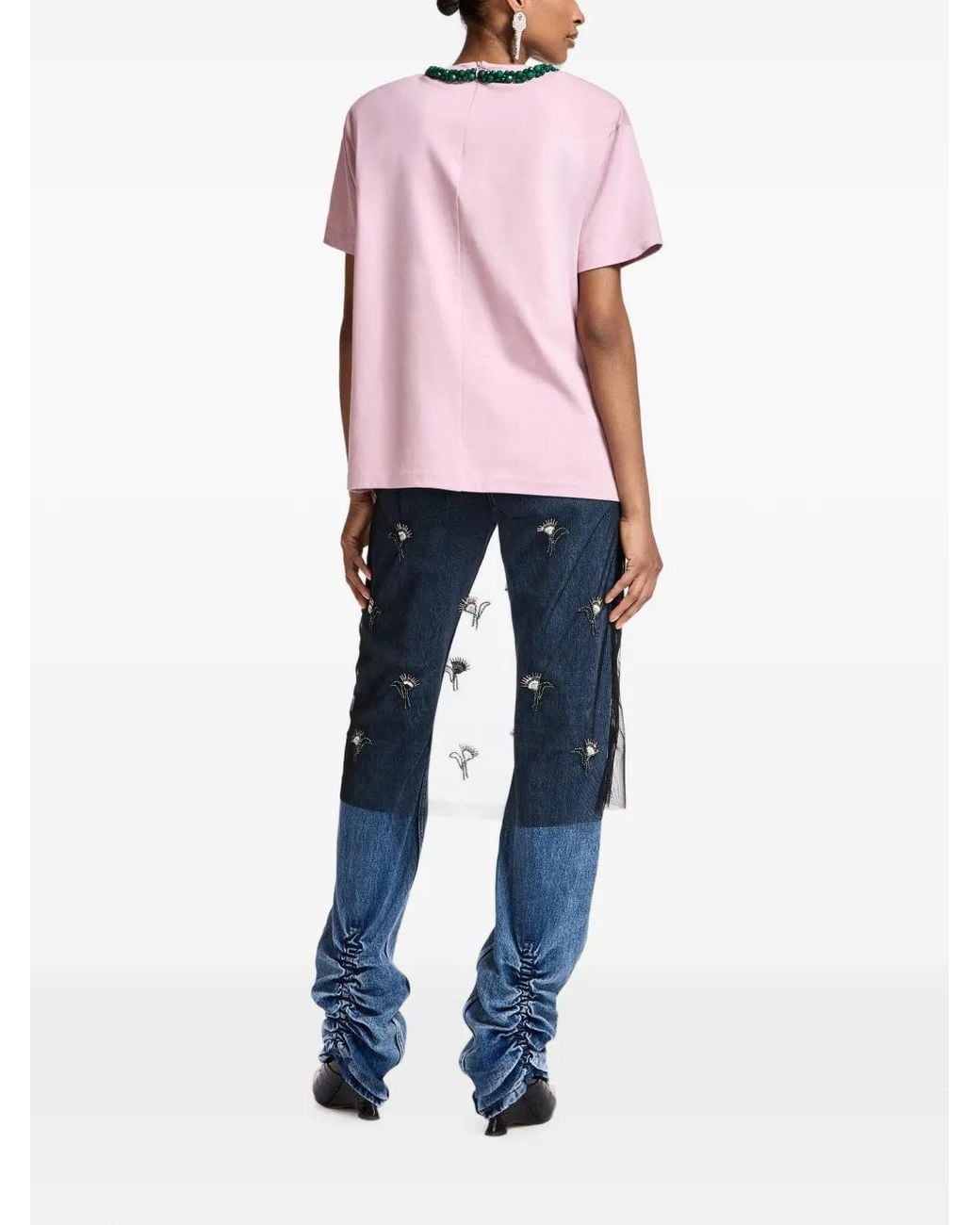Essentiel Antwerp Pink Kardinal Embellished-Collar Cotton T-Shirt
