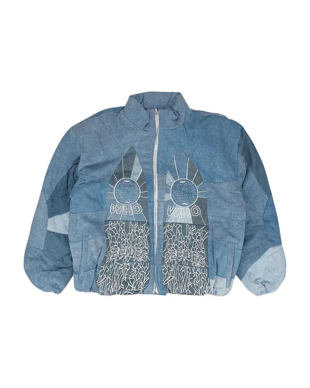 Who Decides War Blue Embroidered Bomber Jacket for men