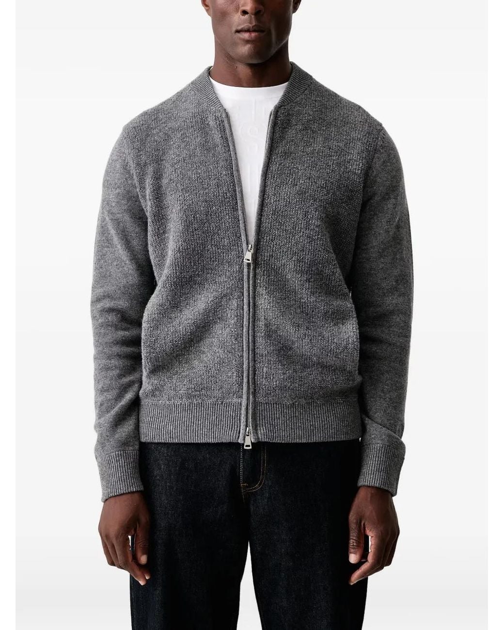 Mos Mosh Gray Ryan Zip-Up Knitted Cardigan for men