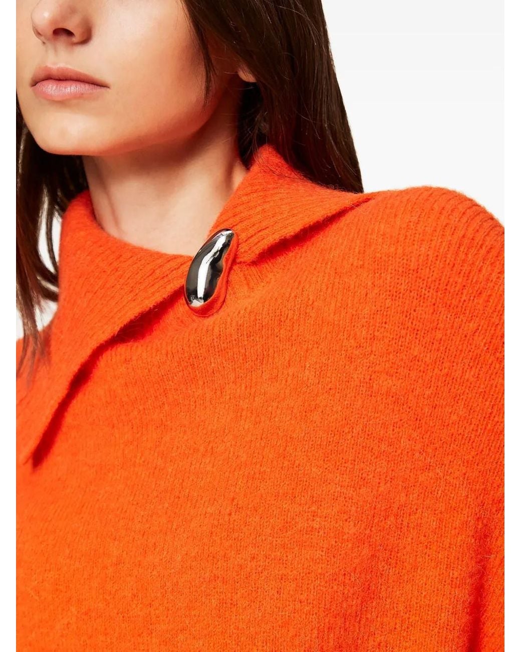 Twinset Orange Turtleneck Brooch-Detail Sweater