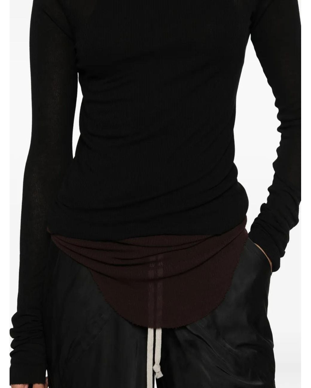 Rick Owens Black Ribbed-Knit Long-Sleeve T-Shirt