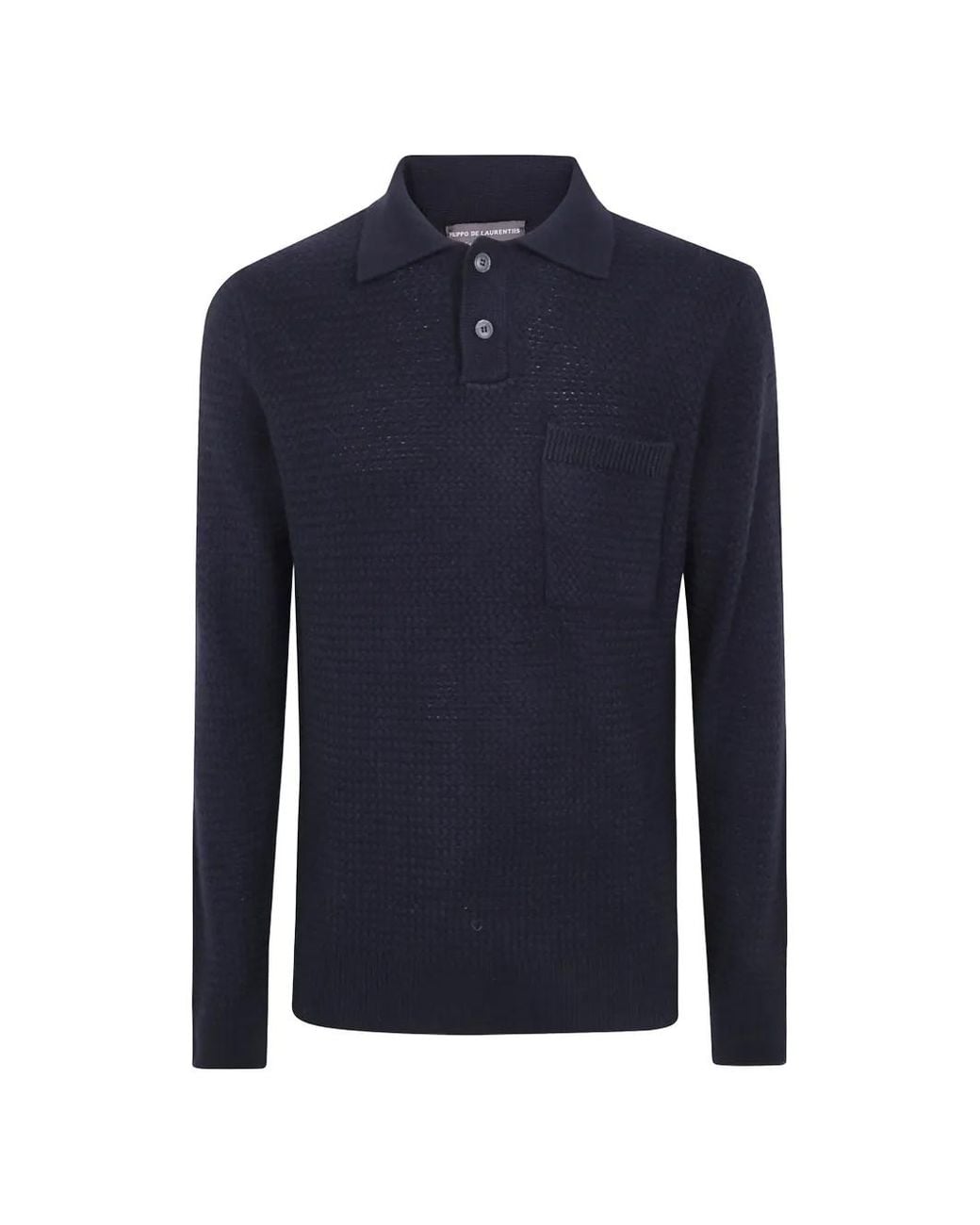 FILIPPO DE LAURENTIIS Blue Textured-Knit Chest-Pocket Polo Shirt for men