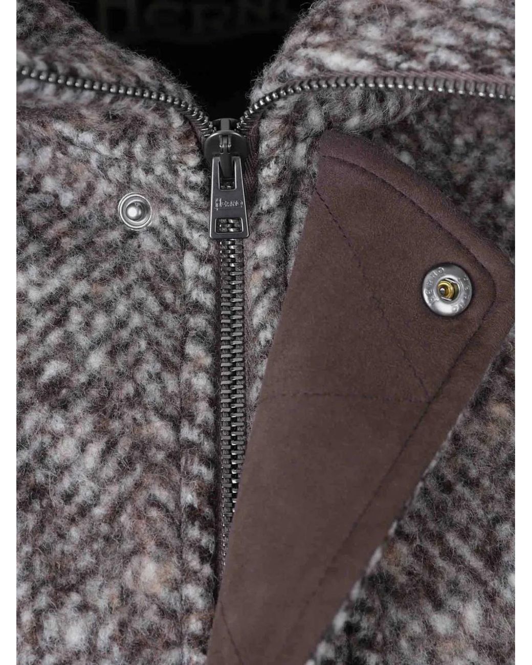 Herno Gray Herringbone-Pattern Hooded Jacket for men