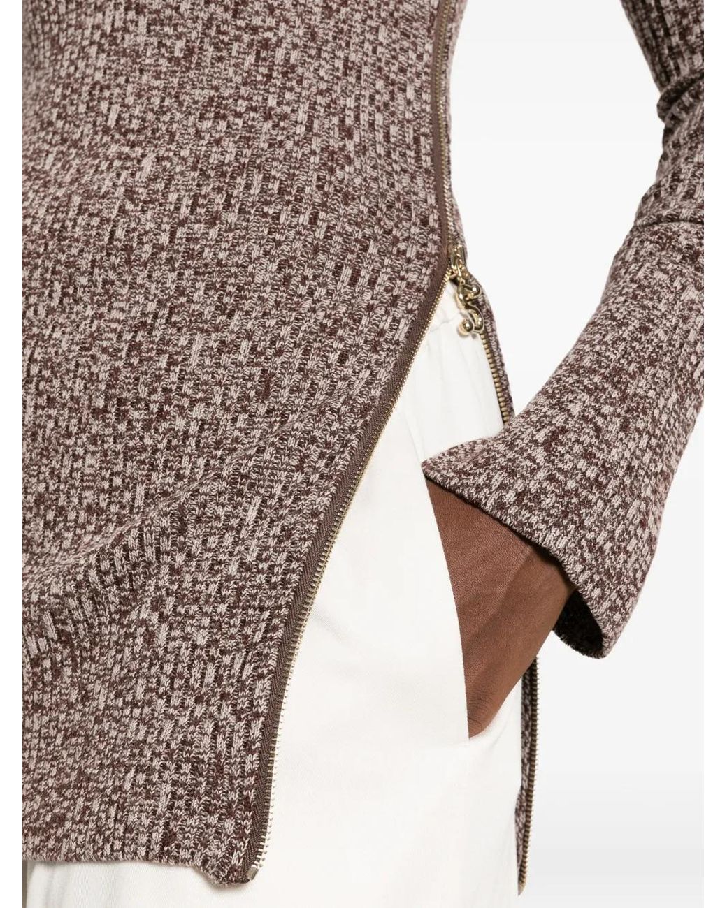 Sportmax Brown Ribbed-Knit Zip-Fastening Sweater