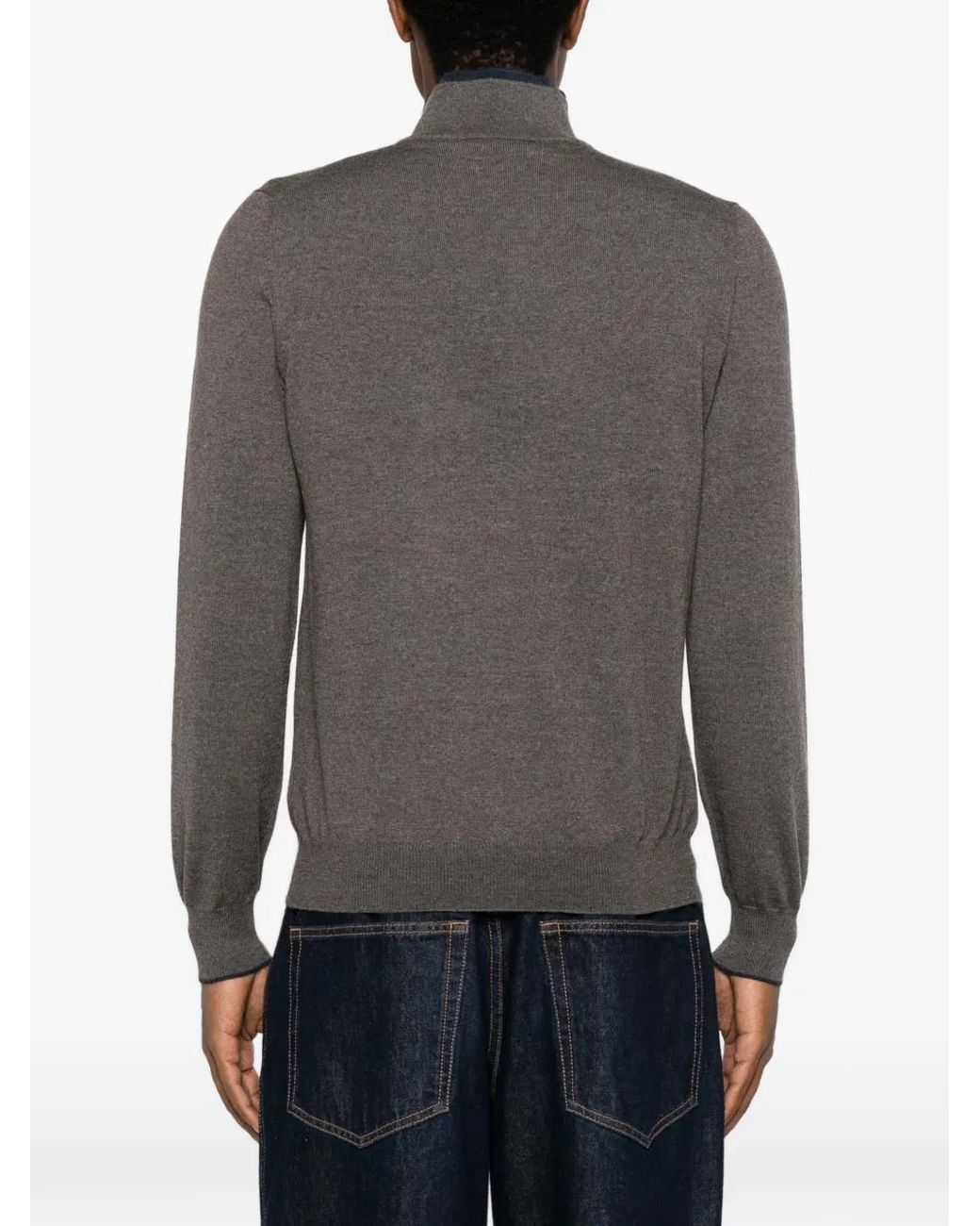 Gran Sasso Gray Quarter-Zip Mock-Neck Long-Sleeve Polo Shirt for men