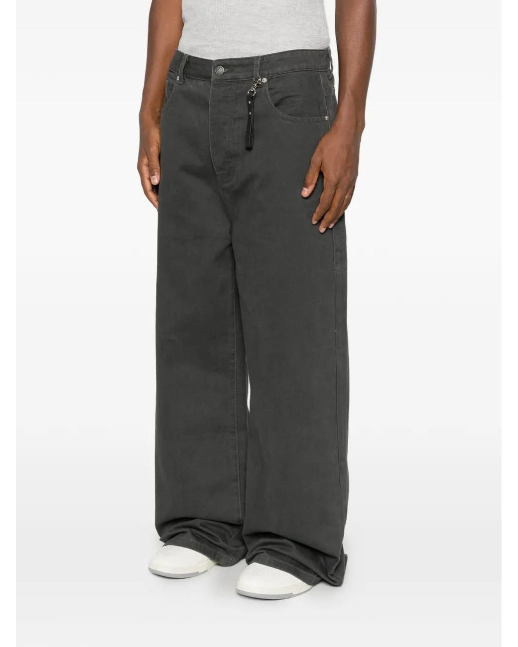 DAGGER Gray Logo-Patch Wide-Leg Jeans for men
