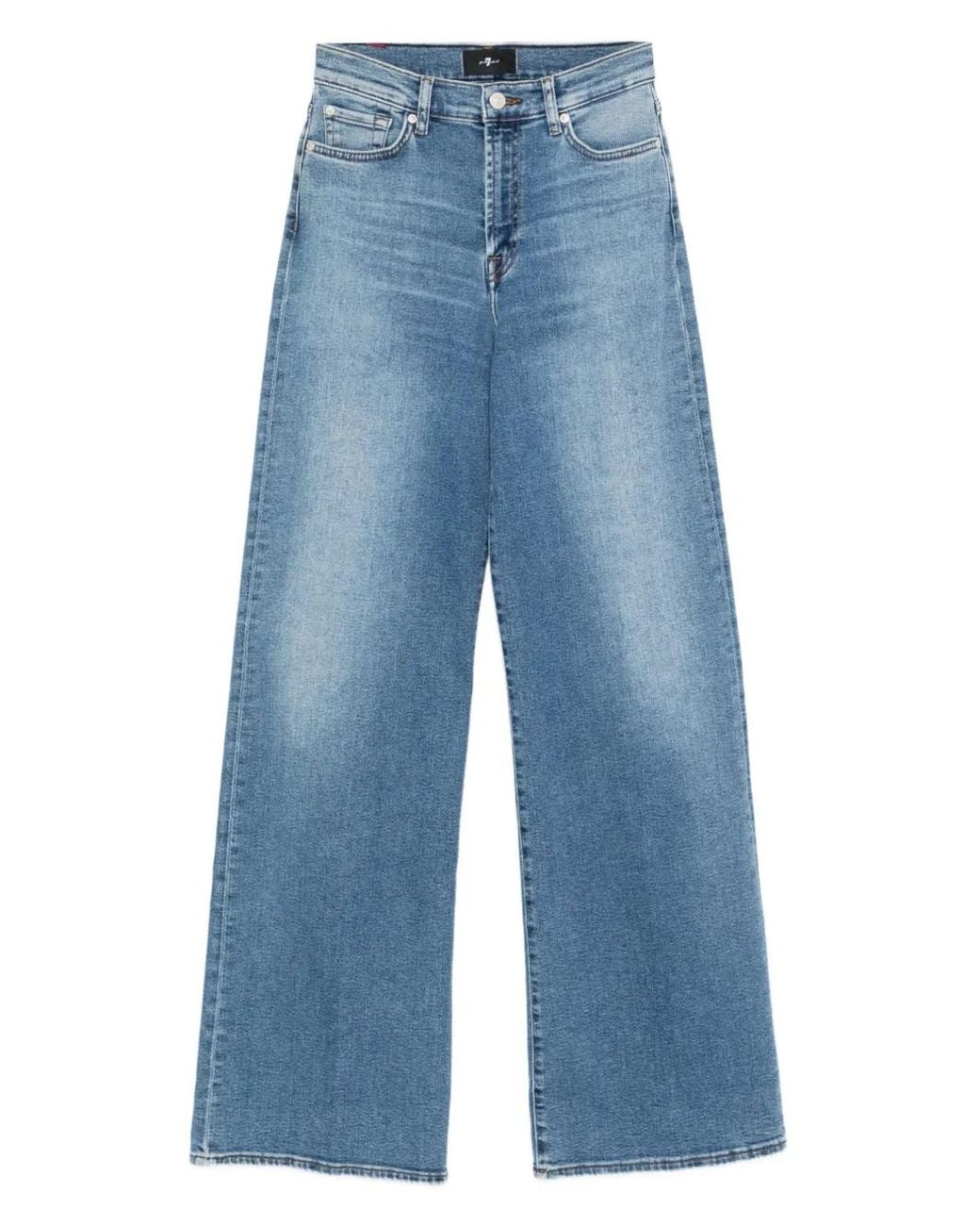 7 For All Mankind Blue Buttoned Wide-Leg Jeans