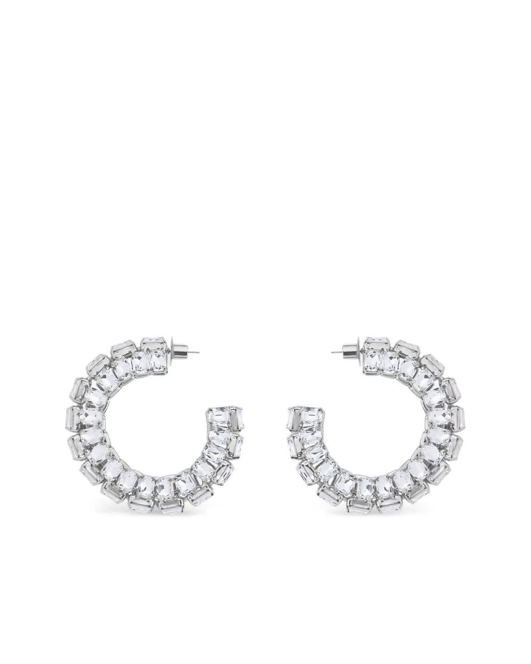 Area White Crystal Hoops Earrings