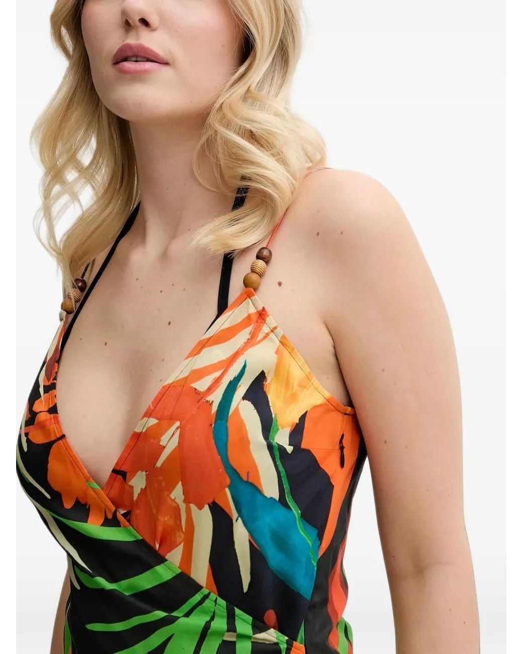 Desigual Green Tropical-Print Wrap-Style Beach Dress