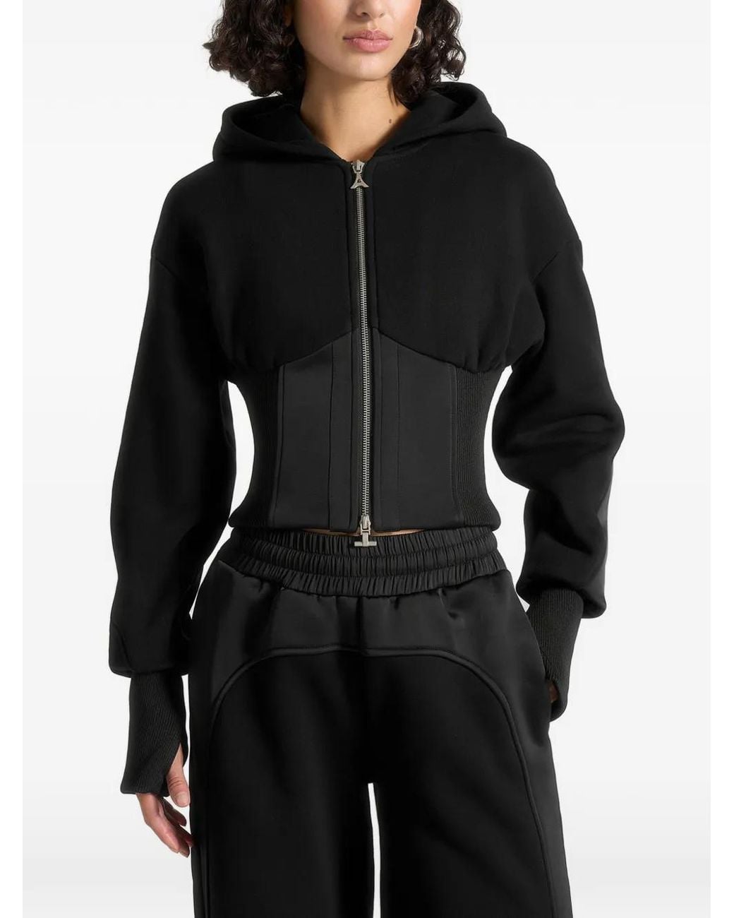 Manière De Voir Black Brune Corset Jersey And Satin Zip Hoodie