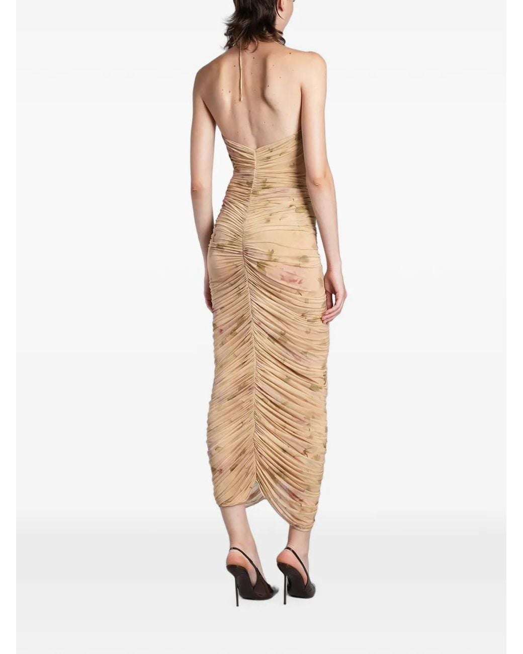 Magda Butrym Natural Floral-Print Ruched Midi Dress